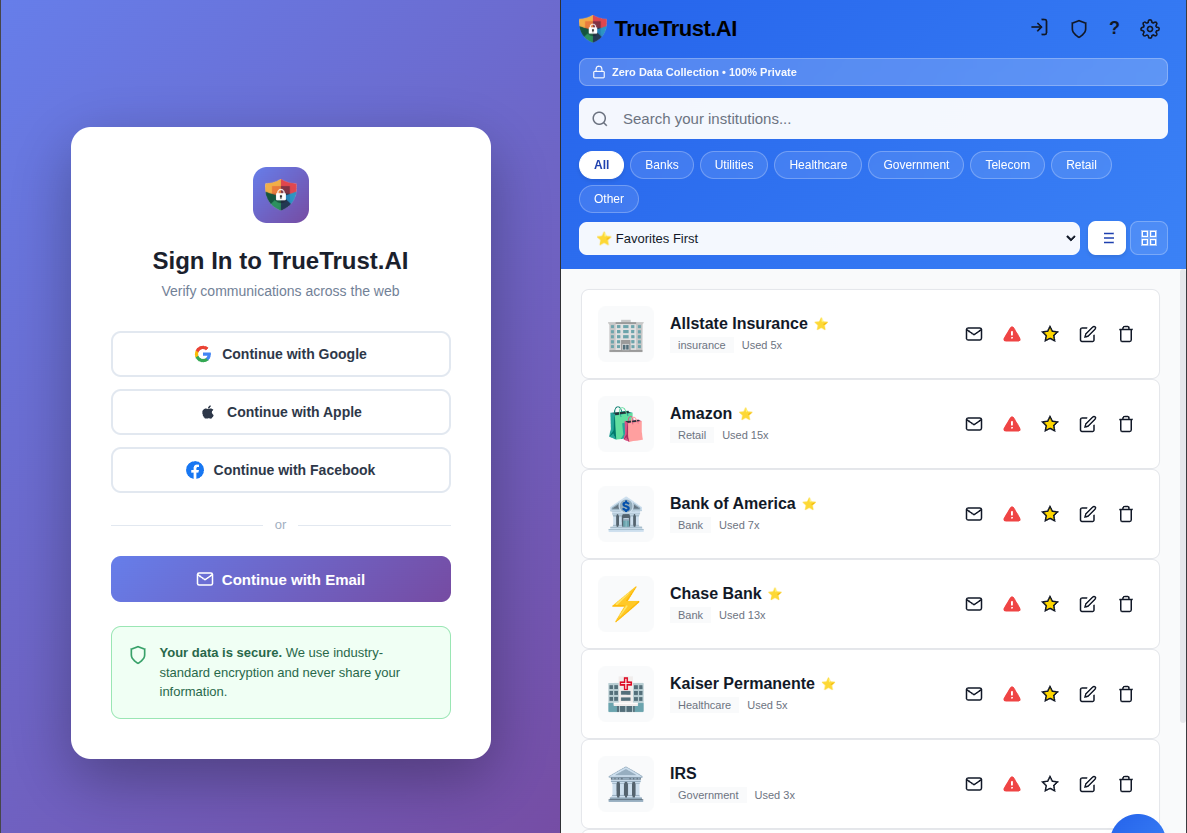 True Trust, Consumer Fraud and Security Chrome Extension and Mobile App screenshot